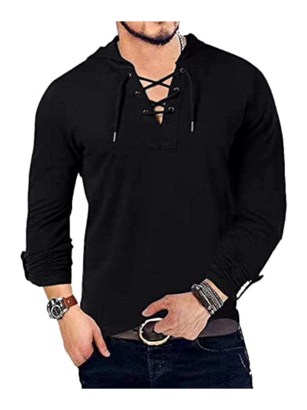 Men's Linen Henley Shirt Long Sleeve Medieval Beach Casual Summer V-Neck